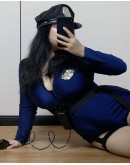                                                          【Preorder】60kg-70kg Cosplay Blue Zipper Tie-Belt Sexy Lingeries Set