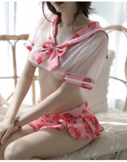                                                                【READY STOCK】40kg-55kg Pink Strawberry Skirt Set