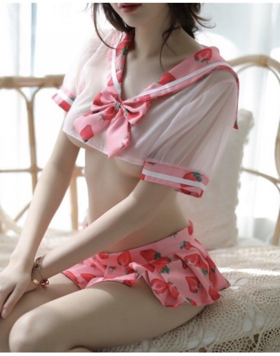                                                                【READY STOCK】40kg-55kg Pink Strawberry Skirt Set