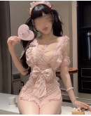                                                          【Preorder】Grenadine Ribbon Lace Backless Maid Apron Dress Set