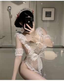                                                          【Preorder】Grenadine Ribbon Lace Backless Maid Apron Dress Set