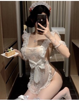                                                          【Preorder】Grenadine Ribbon Lace Backless Maid Apron Dress Set