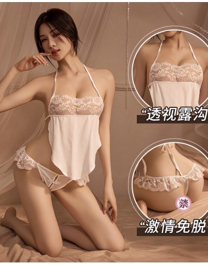                                                                【READY STOCK】40kg-60kg Lace Flora Camisole Lace-Up Sexy Lingeries Set