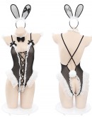                                                          【Preorder】40kg-60kg Lace-Up Body-Suit Black Rabbit Sexy Lingeries Set