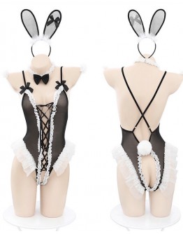                                                          【Preorder】40kg-60kg Lace-Up Body-Suit Black Rabbit Sexy Lingeries Set