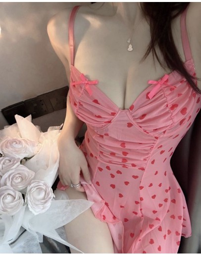                                                          【Preorder】40kg-55kg Pink Ribbon Pajamas Dress