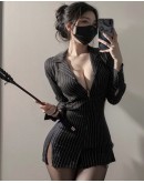                                                          【Preorder】40kg-60kg Stripe Short Shirt Sexy Lingeries Set