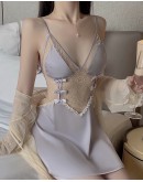                                                          【Preorder】40kg-65kg Backless Lace Ribbon Silk Pads Pajamas