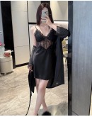                                                          【Preorder】40kg-65kg Black Lace Camisole Silk Pajamas Dress/ Lace Kimono