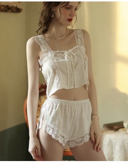                                                          【Preorder】40kg-65kg Faux Pearl Pajamas Tops+ Shorts