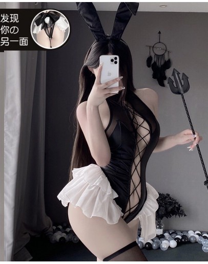                                                                【READY STOCK】55kg-70kg Faux Leather Rabbit Sexy Lingeries Set