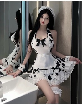                                                          【Preorder】40kg-60kg Bell Ribbon Cow Patterned Maid Sexy Lingeries