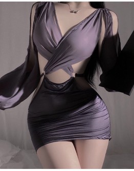                                                          【Preorder】40kg-55kg Grey Long-Sleeved Backless Sex Lingerie