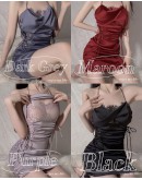                                                                【READY STOCK】65kg-85kg Plus Silk Grenadine Fitted Pajamas Dress