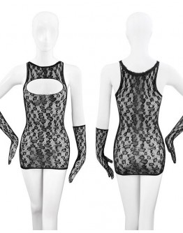                                                                【READY STOCK】Slim-Fit Net Dress+ Lace Gloves