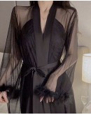                                                                【READY STOCK】Plus Free Size Chiffon Thin Robe Pajamas