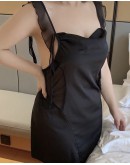                                                                【READY STOCK】55kg-85kg Soft Silk Black Pajamas Dress