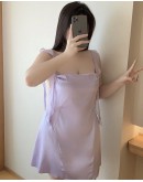                                                                【READY STOCK】55kg-85kg Soft Silk Light Purple Pajamas Dress