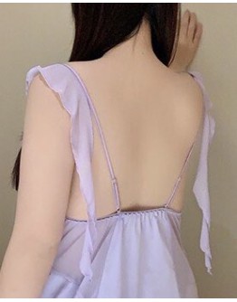                                                                【READY STOCK】55kg-85kg Soft Silk Light Purple Pajamas Dress