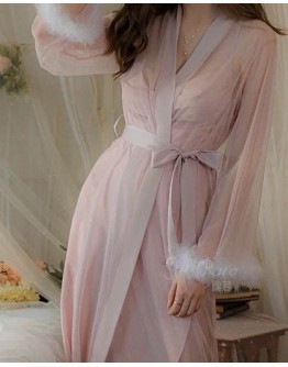                                                                【READY STOCK】Plus Free Size Chiffon Thin Robe Pajamas