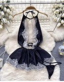                                                                【READY STOCK】65kg-100kg Plus Backless Lace Sexy Lingeries Dress