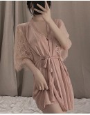                                                                【READY STOCK】Plus Size Lace Pajamas Dress+ Robe