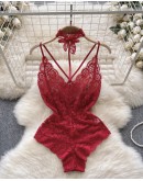                                                                【READY STOCK】60kg-80kg Halter-Neck Lace Body-Suit Sexy Lingeries