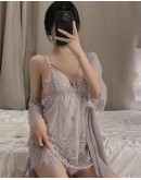                                                                【READY STOCK】Plus Size Lace Pajamas Dress+ Robe