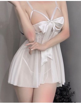                                                                【READY STOCK】65kg-85kg Plus Ribbon Pajamas Dress Set