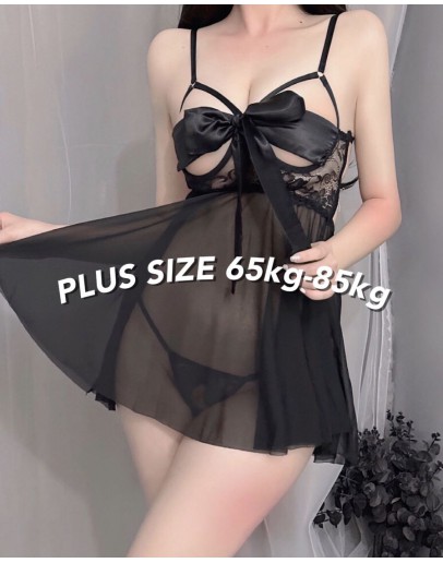                                                                【READY STOCK】65kg-85kg Plus Ribbon Pajamas Dress Set