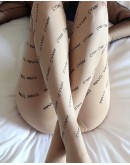                                                                【PREORDER】40kg-55kg Text Patterned High-Waist Stockings