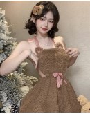                                                                【PREORDER】40kg-60kg Velvet Brown Bear Apron Dress