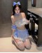                                                          【Preorder】40kg-55kg Sexy Lingeries Hairband Apron Blue Set