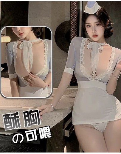                                                         【Preorder】40kg-55kg Sexy Lingeries Hat Blue Lace Dress+T-Back