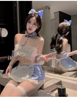                                                          【Preorder】40kg-55kg Sexy Lingeries Hairband Apron Blue Set