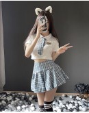                                                          【Preorder】40kg-55kg Blue Checked Necktie Cos Skirt Sexy Lingeries Set