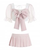                                                          【Preorder】40kg-55kg Cos Pinky Ribbon Tops + Skirt