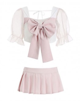                                                          【Preorder】40kg-55kg Cos Pinky Ribbon Tops + Skirt