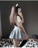                                                          【Preorder】40kg-55kg Blue Checked Necktie Cos Skirt Sexy Lingeries Set