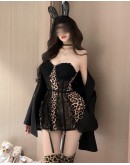                                                         【Preorder】40kg-70kg Pad Underwire Leopard Patterned Fitted Dress+ Stockings