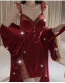                                                          【Preorder】40kg-65kg Red Velvet Bling Bling Silver Dress/ Kimono