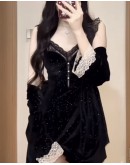                                                          【Preorder】40kg-50kg M Size Silver-Threaded Black Pajamas Dress/ Kimono