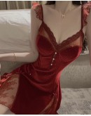                                                          【Preorder】40kg-65kg Red Velvet Bling Bling Silver Dress/ Kimono