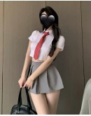                                                          【Preorder】40kg-55kg Red Necktie Shirt + Skirt Sexy Lingeries Set