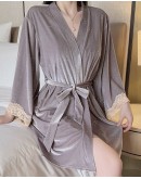                                                          【Preorder】40kg-65kg Grey Purple Velvet Bling Bling Silver Dress/ Kimono