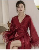                                                          【Preorder】40kg-70kg Silk V-Neck Long-Line Kimono Pajamas