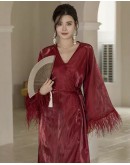                                                          【Preorder】40kg-70kg Silk V-Neck Long-Line Kimono Pajamas