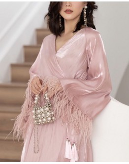                                                          【Preorder】40kg-70kg Silk V-Neck Long-Line Kimono Pajamas