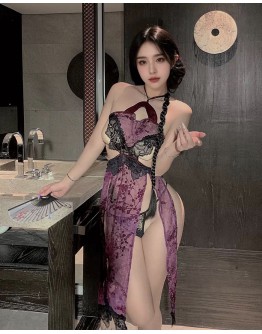                                                          【Preorder】40kg-55kg Purple Lace Backless Sexy Lingeries Set