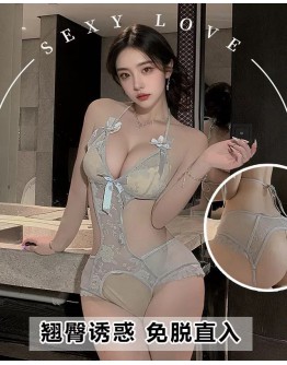                                                          【Preorder】40kg-55kg Sexy Lingeries Lace-Up Ribbon Body-Suit